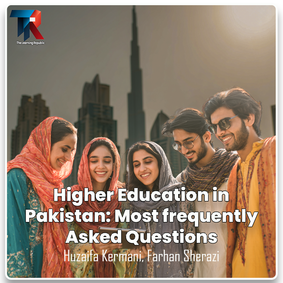 Pakistani students in smart casual attire, including scarf-wearing females, exploring admission opportunities in Pakistan while standing against a blended backdrop of Dubai and Lahore landmarks